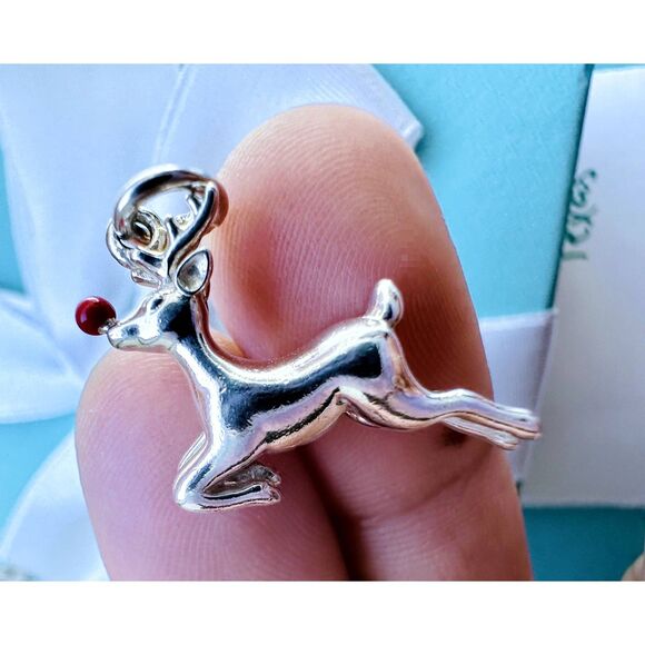 Tiffany & Co. Extremely RARE Rudolph Reindeer Christmas Charm Silver Red Enamel - Picture 2 of 9